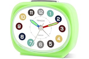 ‎SOCICO SOCICO Kinder Wecker für Mädchen Jungen Analog Wecker Kinder Geräuschlos Ohne Ticken Lichtwecker mit Schlummerfunktion Zeiteinteilung Wecker für Kinderzimmer(Grün)