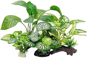 Smoothedo-Pets Plantas de acuario, decoraciones de peceras, plantas artificiales de plástico compuesto, peces dorados, paisaje acuático, escondite de plástico, madera flotante, juego de hojas suaves
