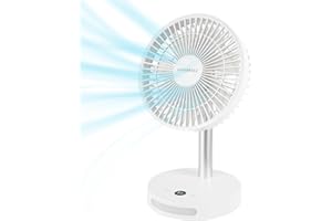 EASEBREEZ Ventilatore da tavolo personale, Ventilatore piccolo, silenzioso e potente, Ventilatore USB leggero, Ventilatore portatile con luce notturna, 5 impostazioni di velocità, bianco
