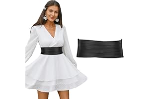 LEACOOLKEY Women Wide Leather Belt for Dress Chunky Elastic Stretchy Belt for Women Thick Obi Cinch Belt