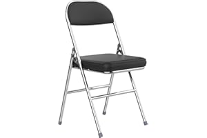 Chleby Cómoda Silla Plegable Negro sillas Plegables de Cuero para Cocina con cojín Grueso, sillas de Comedor Plegables adecuadas para Cocina, Interior, Exterior, Sala de conferencias