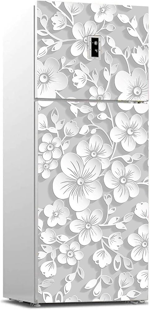 Buzdolabı Sticker Kaplama Dolap Kaplama Etiketi 3d Gri Çiçek