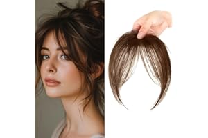 XFSRG Frangia Clip Capelli Veri Natural 3D Frontale Frangia Posticci Remy Human Hair Bang con Tempie per Donne(Marrone chiaro)