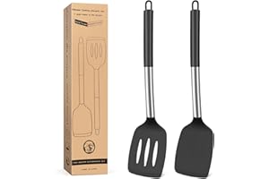 KAWAOLOGY Juego de espátulas de silicona, utensilios de cocina de silicona de grado alimenticio, resistentes al calor para cocinar, hornear y voltear, aptos para lavavajillas, con un núcleo resistente