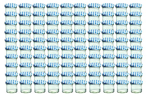 100er Set Sturzglas 125 ml Marmeladenglas Einmachglas Einweckglas To 66 blau karrierter Deckel