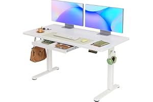 ‎CLAIKS Claiks Schreibtisch Höhenverstellbar Elektrisch, Höhenverstellbarer Schreibtisch 140x60 cm mit Schublade, Standing Height Adjustable Desk, Weiß Gestell/Weiß Oberfläche