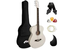 Acoustic Guitar for Beginners - Full Size, Steel-String - includes Gig-bag, Strap, Scratchplate and Spare Strings - White - TIGER ACG2-WH