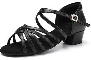 SWDZM Girls Latin Dance Shoes Low Heel Ballroom Salsa Beginner Performance Practice Dancing Shoes,Model 912DB-Child