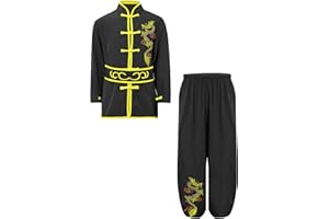 Mufeng Kinder Jungen Tai Chi Uniform Langarm Kung Fu Shirt mit Wushu Hose Chinesisch Kung Fu Wing Chun Stickerei Kostüm Set Sport