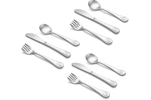Joyfair Kinderbesteck, 9-teilig Edelstahl Kinder Besteck Set für Kleinkind ab 2 Jahre, Kleine Löffel Messer Gabel Set mit Niedliches Muster, Kinderbesteck für Home/Schule, Spülmaschinenfest
