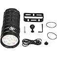 Jiawu Diving Flashlight, 10000 LED, Waterproof, Black Aluminum, Modern Design, 100M, 8 Modes, Underwater LED Flashlight for Diving, Photography, Fishing, Hunting, Camping