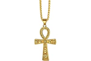 Richsteel Egiziano Ankh Collana Pendente Croce di Ankh dall'Egitto Acciaio Inossidabile/Oro/Nero Catena 55+5 cm Gioielli Africani Fantasia Regalo Originale per Donna Uomo Adolescente Ragazzi