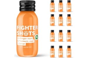 Fighter Shots Zenzero + Curcuma + Carota (12x60ml) | Bevanda allo zenzero fresco e piccante per il sostegno delle difese immunitarie | 100% naturale/nessuna sostanza nociva | Ricco di vitamina C