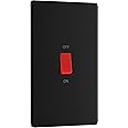 BG Electrical Large Cooker Control Switch Unit with LED Power Indicator, Double Plate, Double Pole, Screwless Front Plate, Premium Flatplate, Matt Black, 45A, FFB72