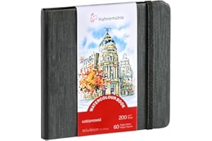 Hahnemühle Libro de acuarelas de 200 g/m², grano fino, 30 hojas, color blanco natural, 19,5 x 19,5 cm