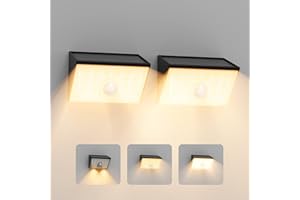 Smiling Shark WL-06 Luz Solar Exterior, 2 Piezas Focos LED Solares Con Sensor de Movimiento 4 Modos & 120° Iluminación IP65 Impermeable Lámpara de Pared Solar para Jardín Valla Patio, Blanco Cálido