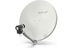 DUR-line Set med 2 deltagare – kvalitet aluminium satellit komplett system – välj 75 cm/80 cm spegel/skål ljusgrå + Twin LNB
