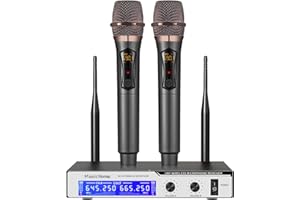 FOLTUSYMY Microphones sans fil, double système de microphone portable sans fil UHF, qualité sonore HD, microphone dynamique pour chanter karaoké, haut-parleur, conférences, mariage, église(Chargeur US)