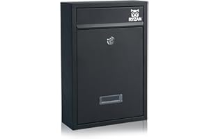 RYZAN Buzón de acero para montaje en pared, moderno buzón para exteriores, con placa de identificación, fácil de instalar, con cerradura, resistente a la intemperie, grande, 8,5 x 21,5 x 32 cm, para