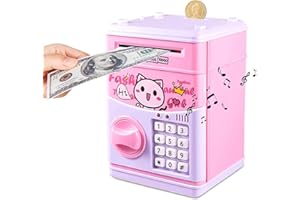 JUNEU Hucha para NiñOs, Hucha ElectróNica AutomáTica para NiñOs, Hucha para Ahorrar Dinero con ContraseñA, Hucha NiñAs, Color Rosa