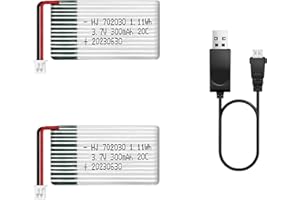 HAWK'S WORK 2 Stück 3.7V Lipo-Akku, 300 mAh Wiederaufladbarer Lithium-Polymer-Akku für RC-Flugzeug Hubschrauber Drohne Alle Modelle & Spielzeuge (PH1.25 Anschluss)