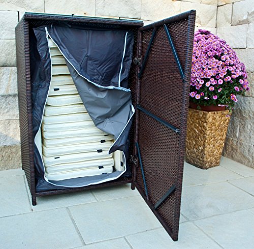 PolyRattan Kissenbox DEUTSCHE MARKE — EIGNENE PRODUKTION 7 Jahre GARANTIE Garten Möbel incl. Glasplatte für 20 Sitzkissen Ragnarök-Möbeldesign (braun) Gartenmöbel Gartentisch Aluminium Rattan Beistelltisch, Stehttisch - 6