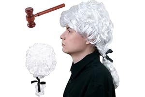 FOGCOSY 2 Pcs Judge Costume Accessories, Judge Wig Mini Wooden Toy Gavel, Costume Accessories for Cosplay Role-Playing for Adult Kids Halloween Dress Up, Halloween Cosplay (No Robe Included)