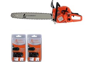 GT Garden Tronçonneuse Thermique 62 cm3, 3.5 CV, Guide 55 cm, 2 chaînes