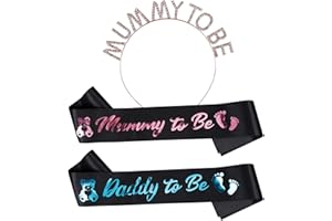 YOLOUP 3 Piece Mummy & Daddy Set Baby Shower Mummy to Be Crown Black Sash for Baby Shower Gender Reveal Party Decoration Gift for Pregnancy Expectant Mother, Melamine