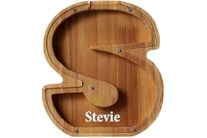 YSINOBEAR Personalized Letter Piggy Bank ,Wooden Jar Coin Saving Money Box ,Alphabet Piggy Bank for Children ,Letter Coin Bank Wooden Money Box Frame Wood ,Letter Piggy Bank For Boys (S)