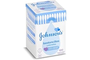 Johnson's Baby bastoncillos para bebés, niños y adultos (1 caja x 100 unidades), bastoncillos para los oídos con puntas 100% de algodón puro y palitos 100% de papel