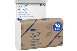 SCOTT PROFESSIONAL Scott Essential Essuie-Mains, 16 Multiplis en Z, Blancs, Technologie Airflex, Doux, Absorbants et Résistants, 16 Paquets x 250 Feuilles (4 000 Feuilles au Total), article 1804
