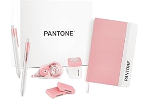 OSAMA PANTONE Pastel Gift Box - Set Cancelleria con Temperino con Serbatoio, Taccuino Appunti, 2 Gomme da Cancellare, Bianchetto a Nastro 10mt e Penne Gel Nere 0.7 mm, Prodotti Cartoleria per Idee Regalo