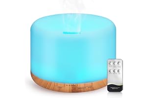 WD&CD Diffusore di Aromi, 1000ml Umidificatore Ultrasuoni con Telecomando/7 LED Colori/Spegnimento Automatico, Diffusore di Oli Essenziali per Spa, Venatura Del Legno Chiaro