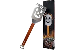 VELLUSTRA BBQ Grillbesteck Set, Edelstahl aus, 41.5 * 8cm Multifunktion mit Holzgriff Grillspachtel, Einzigartige Grillwerkzeuge, Professional Grillbesteck Geschenk für Männer