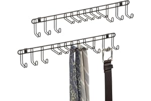 mDesign Tie Hanger - Tie Organiser and Belt Hanger for Ties, Belts, Scarves and Hand Bags - Hanging Wardrobe Storage Solutions - Pack of 2 - Bronze
