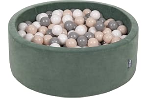 KiddyMoon Piscine À Balles pour Bébé Velours Rond 90X30cm/200 Balles 7Cm Fosses À Boules Jouet Enfant, Vert Forêt: Beige Pastel/Gris/Blanc