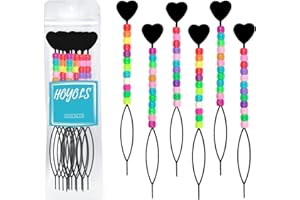 Hoyols Lot de 6 outils de perlage rapide pour cheveux avec perles colorées pour queue de cheval pour enfants et filles Noir