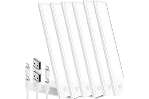 HAOKIANG Luz Led Con Sensor De Movimiento，24cm，39 Led Cocina Bajo Mueble，3 models Luz Con Sensor De Movimiento ，1500mah 6500k Luces Led Cocina，Usb Lampara Led Recargable，Luz Led Adhesiva ，Luces Led Pilas，6Pack