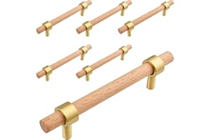 SYZOW 6 Pezzi maniglie per mobili da cucina Maniglie per mobili in noce -maniglie a T per mobili Maniglie Cassetti Ottone centro del foro (128mm, Legno)