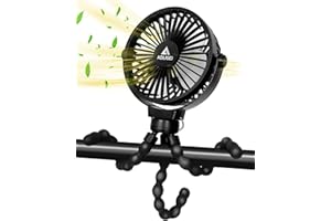 AOLIGEI Octopus Pram Fan, Portable Rechargeable Stroller Fan with Detachable Tripod, 360° Rotatable Versatile Desk Fan, USB Fan with 3 Speed for Office Camping Car Seat Cycling Outdoor(Black)