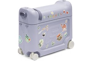 Stokke JetKids BedBox, Arctic Blue - Valigia cavalcabile per bambini dai 2 ai 7 anni (fino a 35 kg) - Si trasforma in letto - Include materasso, adesivi decorativi e cinghia di trasporto regolabile