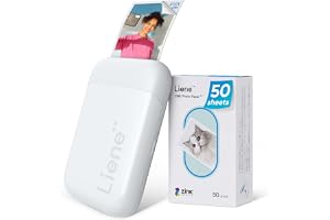 Liene Pearl K100 Mini fotoskrivare för (5 x 7,6 cm) – med 50 ark zinkfotopapper med självhäftande baksida, 300 DPI Bluetooth omedelbar bildskrivare, kompatibel med iOS och Android