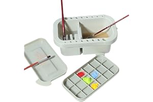 Omevett 3 in 1 Artist Paint Brush Washer Cleaner Pot Plastic Art Paint Brush Basin Multifunctional Paint Brush Tub with Lid Palette and 16 Hole Brush Holder for Oil Acrylic Watercolor Painting