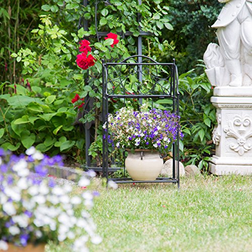 Relaxdays Blumenregal Metall 2-stöckig für Topfpflanzen, Balkon-Deko draußen, stehend HxBxT: 64,5 x 33,5 x 18cm, schwarz - 2