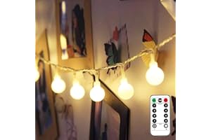 LIGHTING EVER LE Fairy Lights Battery Powered, 5m 50 LED Warm White Globe String Lights, Camping Fairy Lights for Tents with Remote and Timer, Battery Fairy Lights for Indoor Outdoor, Bedroom, Camping and More