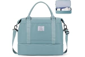 WEPLAN Bolsa Viaje Easyjet 45x36x20 Bolsa de Viaje Avion Grande Bolsa de Fin de Semana Bolsa de Deporte Bolsa Equipaje Vacacione, Bolsa de Gimnasia con Compartimento de Zapatos y Pocket Wet,Azul Claro