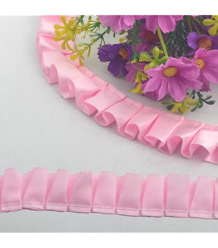 Ruban Dentelle Plissée 4.57 M CABODYALS 4.57M Rose Bordure En Dentelle Plissée Ruban De Satin à Ruban Satin Polyester 4.57m