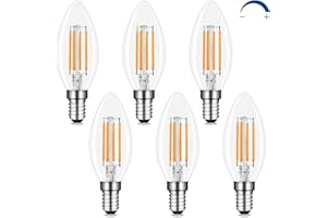 Akynite E14 LED Candle Bulbs Dimmable Warm White 2700K, 400LM, 4W Filament LED Equivalent E14 40W Incandescent, AC 220V C35 SES Small Screw Candle Light Bulb Clear for Chandelier, 6pcs