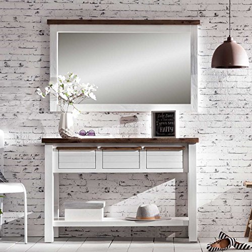 Spiegel Wandspiegel Garderobenspiegel Loft, Massivholz Holz Akazie massiv, Landhausstil Weiß / Braun, Breite 120 cm, Tiefe 5 cm, Höhe 75 cm - 2